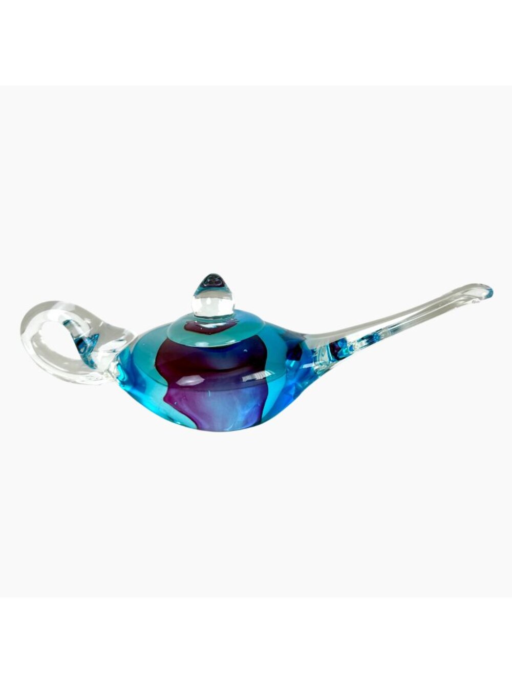 Dynasty Gallery Heirloom Art Glass Genie Lamp Paperweight Blue Purple Swirl 7.5"